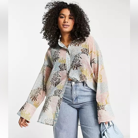 ASOS Curve Tops - 271 ASOS Curve Oversized Shirt in Tiger Print